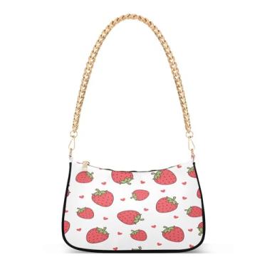 Imagem de Bolsa de mão marrom para noite em grãos de café para mulheres Hobo Clutch Bolsa de corrente de um ombro, Morango