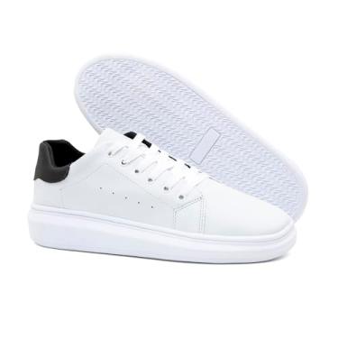 Imagem de Kit 2 Tênis Casual Estilo Sapatênis Sola Alta Confortável para Dia a Dia Trabalho e Eventos Street (Branco/Preto, BR, Adulto, Numérico, 45)
