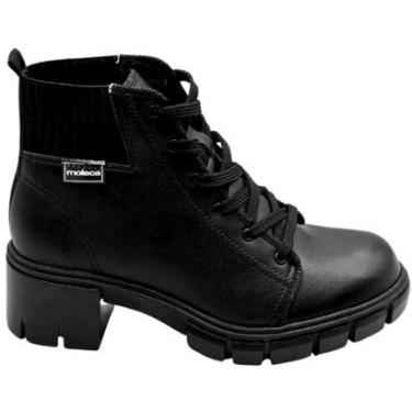 Imagem de Bota Coturno Feminino Cano Curto Conforto Salto Bloco Tratorado Moleca 5338.103.23624 Preto N° 37-Feminino
