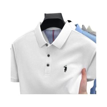 Imagem de Camisa Polo Masculina De Verão 100% Algodão Manga Curta Marca De Alto 