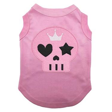 Imagem de Petitebella Camiseta para cachorro com rosto de caveira rosa (rosa, pequena)