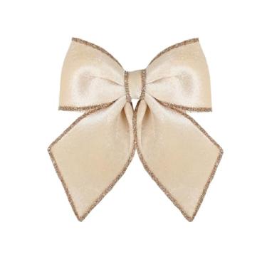 Imagem de Laços de veludo creme champanhe para guirlanda, 25,4 cm × 19,8 cm, enfeite de árvore de Natal, pequeno laço decorativo para decoração de festa de Natal de porta de casa