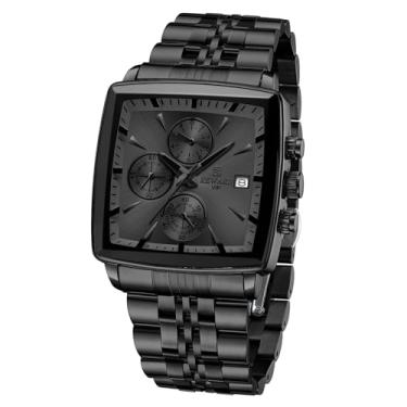 Imagem de FORSINING Relógio esportivo masculino com cronógrafo, impermeável, militar, analógico, quartzo, pulseira de silicone, Preto