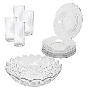 Imagem de Aparelho De Jantar Copos Pratos 9 Peças Vidro com Bowl Grande 2,5L - C