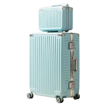 Imagem de Mala de mão sem zíper, moldura de alumínio, capa rígida com trava de senha e bolsa de cosméticos (azul claro 61 cm), azul claro, 61 cm, Azul claro, 24in