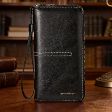 Imagem de Carteira masculina moderna, preta, portátil, com estampa aberta em relevo de couro legítimo, leve, design moderno preto portátil com padrão em relevo, sensação de couro, leve