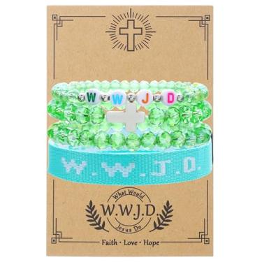 Imagem de COLORFUL BLING WWJD Pulseira trançada com contas WWJD combinando proteção para casais presentes cristãos religiosos inspiradores O que Jesus faria, pulseiras de amizade, presente para mulheres e