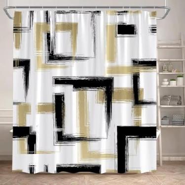 Imagem de Linhas cortinas de chuveiro abstratas geométricas modernas arte minimalista cortina de banho para decoração de banheiro conjunto de tecido poliéster ganchos 120 x 230 cm/LxA chuveiros para banheiros