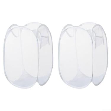 Imagem de Cesto de roupa suja dobrável de malha fina, tamanho grande, cesta de armazenamento doméstico, pacote com 2, branco.