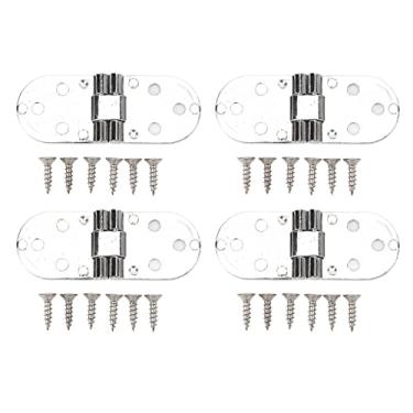 Imagem de 4 conjuntos de dobradiça de aba de 180 graus, 0,09 pol. de espessura, dobradiça superior dobrável de metal para máquina de costura de mesa dobrável (Cromo brilhante)
