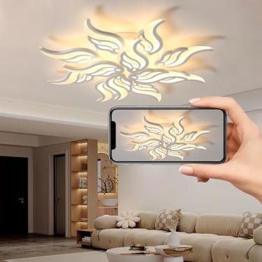 Imagem de Luminária de teto LED com design criativo de flor, dimerizável com controle remoto, moderna para sala de estar, quarto, sala de jantar e escritório (branca, 12 lâmpadas).