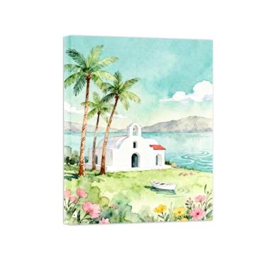 Imagem de Pôster paisagem - Grécia Santorini - Impressões em Tela - Imagem Natureza Moderna para Sala de Estar Decoração 40x50cm Tela Embrulhada