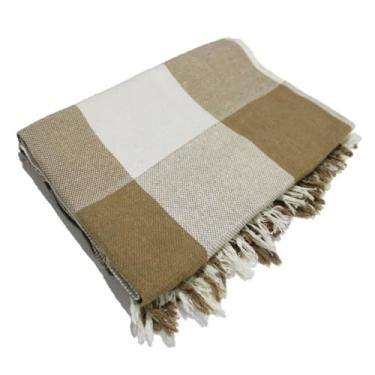 Imagem de Manta para Sofá Tipo Capa Luxo 210x120cm em Algodão – Decorativa e Protetora para Sala(Caramelo C/Cru Retângulo)