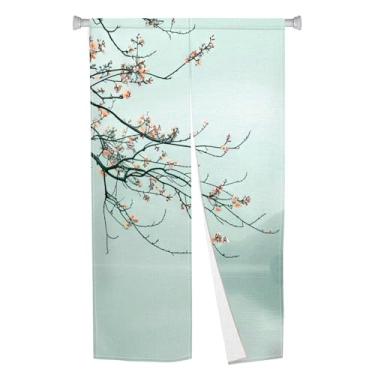 Imagem de XMJJKUF Noren Cortina de porta estilo japonês com estampa de flor de cerejeira tapeçaria de porta para tratamento de janela, cortina de porta para divisória de privacidade de quarto, decoração de