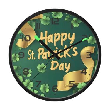 Imagem de SEHANY Relógio de parede Green Clover, silencioso, sem tique-taque, relógio redondo operado por bateria, controle de som, luz noturna, relógios de parede para sala de estar, cozinha, quarto