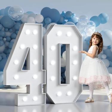 Imagem de Imprsv Números para letreiros 1,2 m de altura: decorações grandes de 40 anos 1,2 m com números iluminados brancos decoração de festa de aniversário grande pano de fundo de papelão de espuma número 40