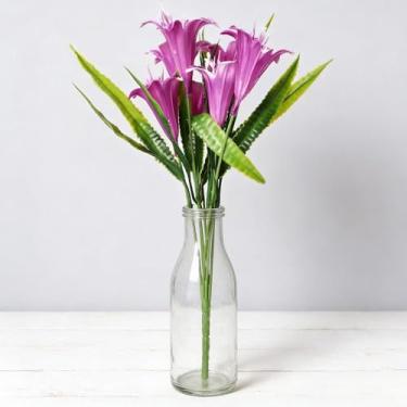 Imagem de 1 buquê de decoração de lírio artificial, 7 cabeças, flores de lírio falsas, decoração de jardim, rosa vermelha, 33 cm