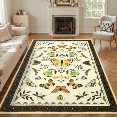 Imagem de Mightree Tapete de área de fazenda 12 x 18 cm, tapete com estampa de animal, tapetes de sala de estar lavável, tapete de cabine rústico de lã sintética antiderrapante, decoração de casa vintage, bege