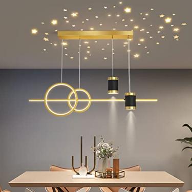 Imagem de Luminária pendente LED moderna para mesa de jantar, sala de estar, lustre com altura ajustável, design em anel, para cozinha, escritório e sala de estudos (dourada)