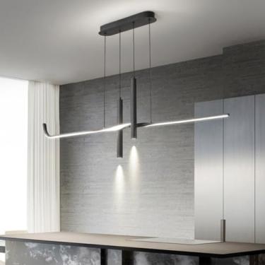 Imagem de Luminária pendente LED regulável com controle remoto para sala de estar e mesa de jantar, luminária pendente moderna para sala de jantar, luminária com altura ajustável para escritório, bar,