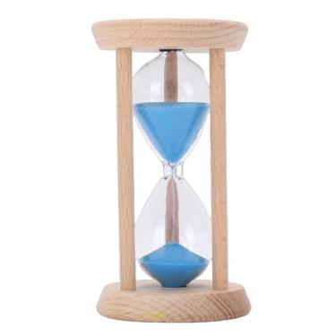 Imagem de Jiawu Temporizador de Mesa de Ampulheta de Madeira de 5 Minutos para Meditação, Escritório, Escola, Ampulheta Decorativa (Azul)