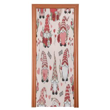 Imagem de ATTX Capa para porta da frente dos gnomos do dia dos namorados - decoração de férias de tecido elástico lavável para festas, casa, decoração de porta da frente, 91 x 98 polegadas (191)