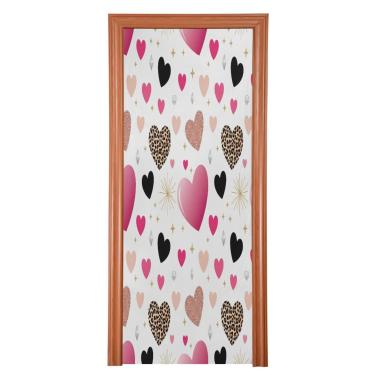 Imagem de ATTX Capa de porta frontal com corações pequenos de leopardo - decoração de férias de tecido elástico lavável para festas, casa, decoração de porta da frente, 36 x 98 polegadas (359)