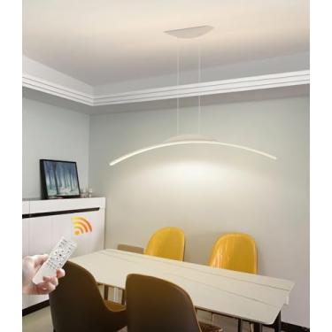 Imagem de Luminária pendente LED regulável, moderna, curva, estilo lustre minimalista, para bar, cozinha, adequada para bares e escritórios (branca, 120 cm)