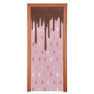 Imagem de ATTX Capa de porta da frente coração chocolate ao leite - decoração de férias de tecido elástico lavável para festas, casa, decoração de porta da frente, 36 x 98 polegadas (799)