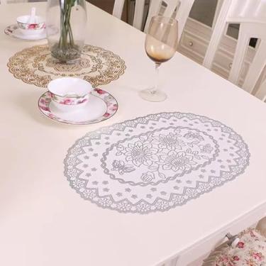 Imagem de Kit 6 Jogo Americano Redondo 38x38cm Dourado e Prata Fácil de Limpar - Conjunto de Jogos para Mesa e Decoração (Prata - Oval)