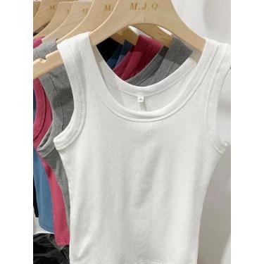 Imagem de Top Cropped Sem Mangas Feminino Com Decote Redondo, Camiseta De Verão 