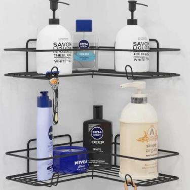 Imagem de Prateleira Suporte Canto Banheiro 2 Peças Tempero Pendura Organizador 