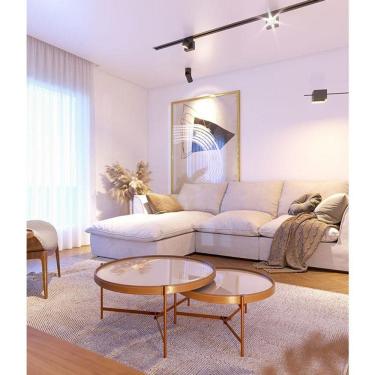 Imagem de Kit Mesa De Centro Ambiente Aqua Com Vidro Off White Cobre - Imcal