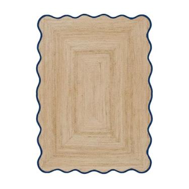 Imagem de Chouhan International Tapete de área de juta natural ondulado ondulado, decoração boêmia tapete tecido à mão, tapetes boho trançados naturais para casa de fazenda (azul - 10 x 15 m)