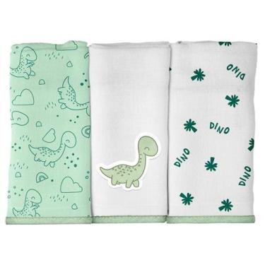 Imagem de Toalha de Boca em Malha para Bebê 30 cm x 35 cm Bublim, Dino Verde