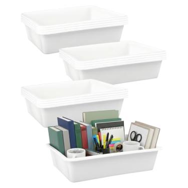 Imagem de Bandejas de plástico branco para artes e artesanato, pacote com 12 caixas organizadoras, bandeja de papel tamanho carta para sala de aula, empilhável Montessori DIY, bandeja de mesa de escritório, 35