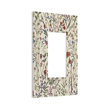 Imagem de Capa de interruptor de luz vintage flor 1 gangue decorativa placa de parede única florescendo bege floral GFCI capas de tomada receptáculo elétrico placa frontal para quarto, sala de estar, decoração