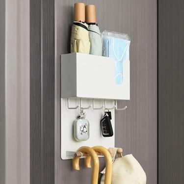 Imagem de ADVEZO Porta-chaves magnético e suporte de guarda-chuva para parede, prateleira de entrada multifuncional para tecidos. Ganchos resistentes para chaves, bolsas. Organizador de economia de espaço para