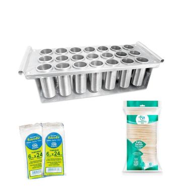 Imagem de Forma 21 Cavidades De Picolé +500 Palitos + 500 Sacos 6X24