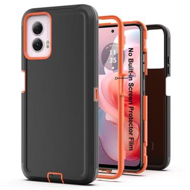 Imagem de AWZHYDT Capa para Moto G Power 5G 2024, capa protetora resistente com [3 camadas] capa de proteção à prova de choque de borracha resistente para Moto G Power 2024 (preto/laranja)