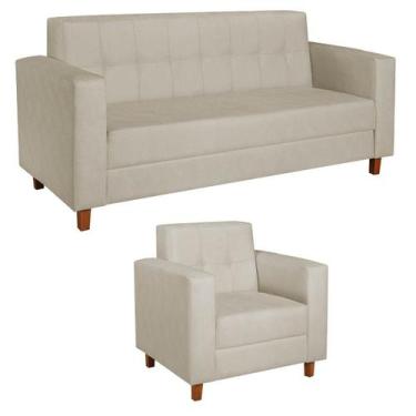Imagem de Kit Sofá 2 Lugares e Poltrona Denver Linho - Doce Sonho Móveis, Bege