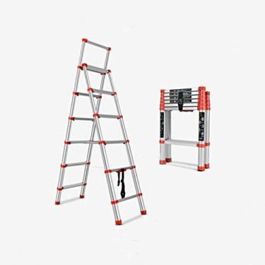 Imagem de Escadas domésticas Escadas dobráveis em espinha de peixe Escadas de cinco degraus multifuncionais para interiores Escadas telescópicas de liga de alumínio engrossada que levantam escadas pequenas (Cor