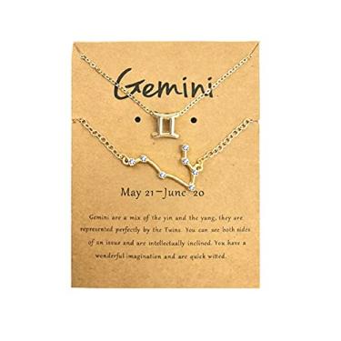 Imagem de 2 gargantilhas, 12 peças, constelação, signo do zodíaco, em camadas, letra astrologia, horóscopo com cartão de mensagem, joias femininas e meninas, Cristal Metal, Cristal