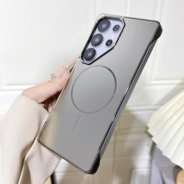 Imagem de Capa fosca sem moldura para Samsung Galaxy S25 S24 S23 Ultra com carregamento sem fio magnético, revestimento luxuoso e proteção contra respingos (para S25/cinza)