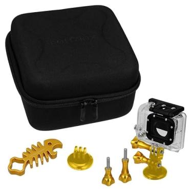 Imagem de Fotodiox Pro GoTough CamCase Duplo, Kit Dourado – Estojo de Transporte GoTough e Acessórios de Metal de Alumínio para Duas Câmeras GoPro (Parafusos GoTough CamCase Duplo, Médio e Curto, Extensor, Adaptadores de Tripé para Câmera, Chave de Tubarão); se encaixa GoPro HD Hero, Hero2 e Hero3