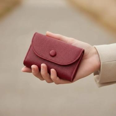 Imagem de Bolsa minimalista portátil para moedas com textura de couro macio, porta-cartões de grande capacidade