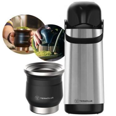 Imagem de Conjunto Chimarrão Garrafa Térmica Inox 1L + Cuia Tupi 250ml - Termola