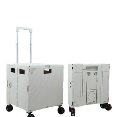 Imagem de Reforçado Carrinho de acampamento exterior portátil dobrável plástico, suporte de armazenamento multifuncional de grande capacidade(White)