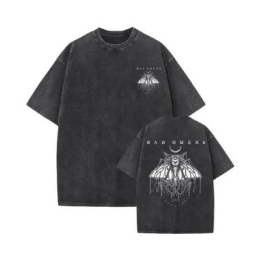 Imagem de Camiseta Gráfica Vintage Lavada Com Estampa Bad Omens Para Homens E Mu