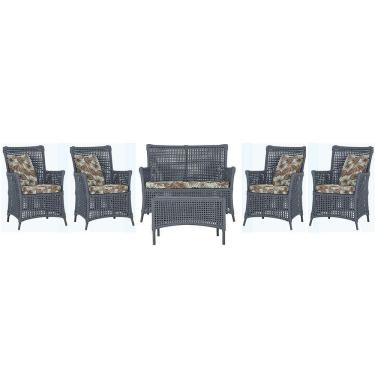 Imagem de Jogo Sofá 4 Poltronas E Mesa Igapó Preta E6 Trama Original Prata